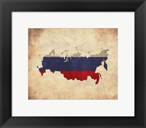 Framed Map with Flag Overlay Russia Print