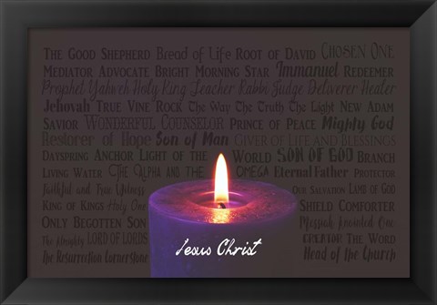 Framed Names of Jesus Purple Candle Print