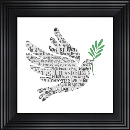 Framed Names of Jesus Dove Silhouette White Print