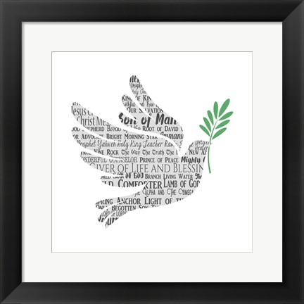 Framed Names of Jesus Dove Silhouette White Print