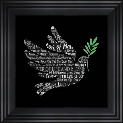 Framed Names of Jesus Dove Silhouette Black Print