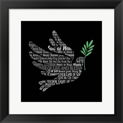 Framed Names of Jesus Dove Silhouette Black Print