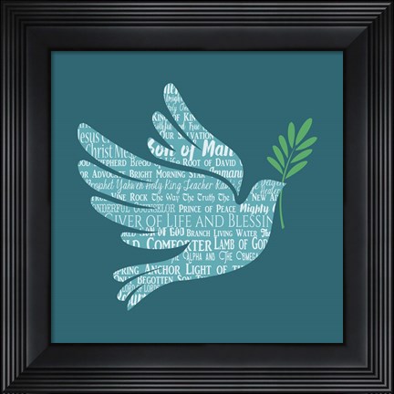 Framed Names of Jesus Dove Silhouette Blue Print