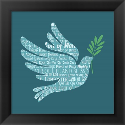 Framed Names of Jesus Dove Silhouette Blue Print