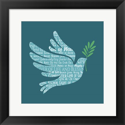 Framed Names of Jesus Dove Silhouette Blue Print