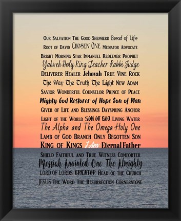 Framed Names of Jesus Ocean Sunset Print