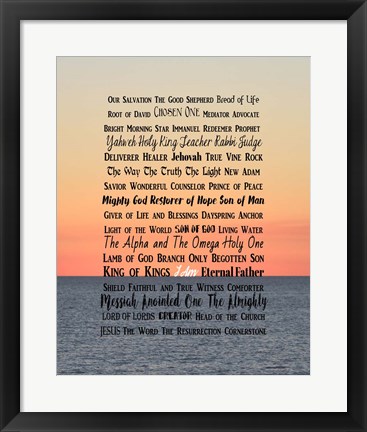 Framed Names of Jesus Ocean Sunset Print