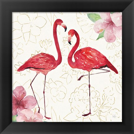 Framed Tropical Fun Bird IV with Gold Print