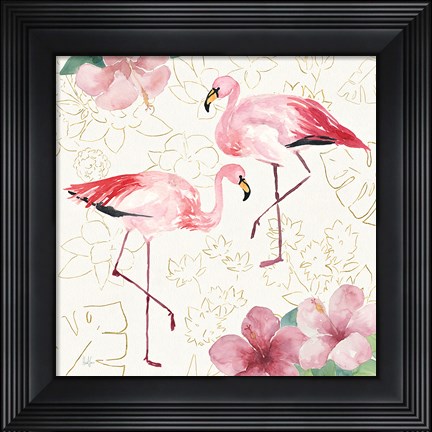 Framed Tropical Fun Bird V with Gold Print