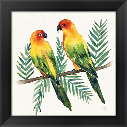 Framed Tropical Fun Bird III Leaves Print