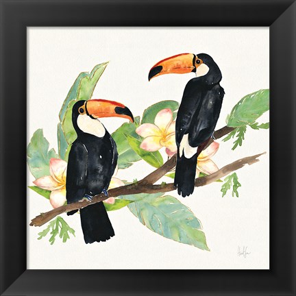 Framed Tropical Fun Bird I Leaves Print