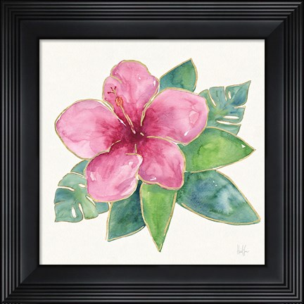 Framed Tropical Fun Flowers III with Gold Print