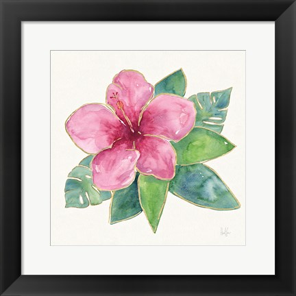 Framed Tropical Fun Flowers III with Gold Print