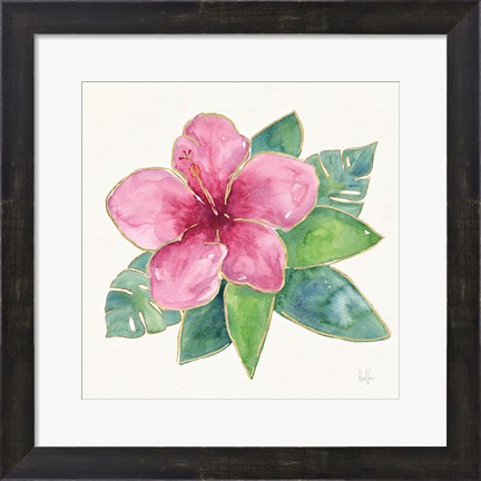 Framed Tropical Fun Flowers III with Gold Print