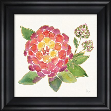 Framed Tropical Fun Flowers II with Gold Print