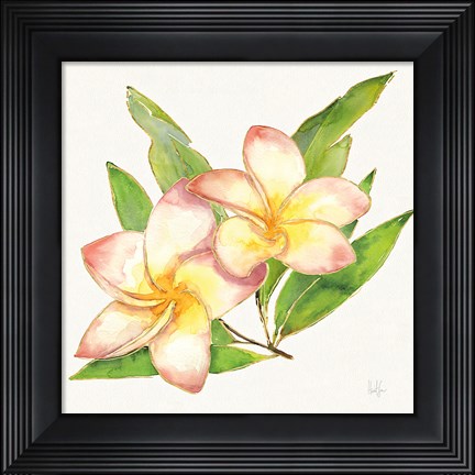 Framed Tropical Fun Flowers I with Gold Print