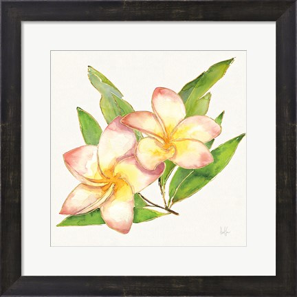 Framed Tropical Fun Flowers I with Gold Print