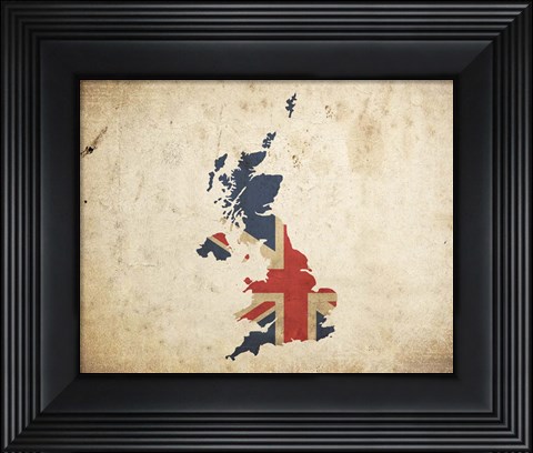 Framed Map with Flag Overlay United Kingdom Print