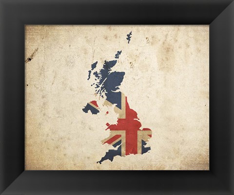 Framed Map with Flag Overlay United Kingdom Print