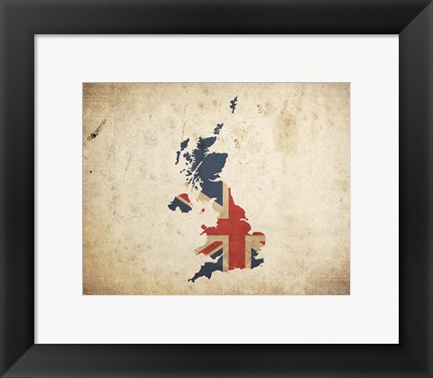 Framed Map with Flag Overlay United Kingdom Print