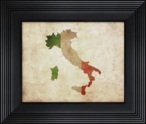 Framed Map with Flag Overlay Italy Print