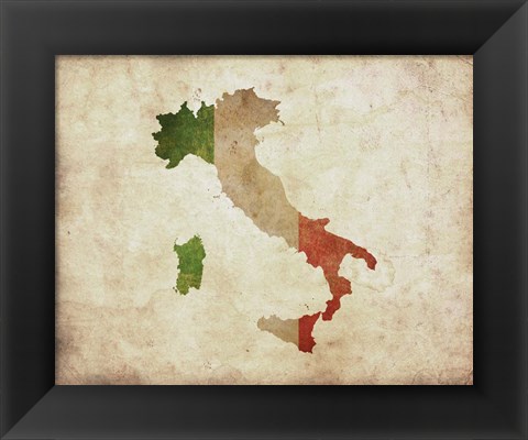 Framed Map with Flag Overlay Italy Print