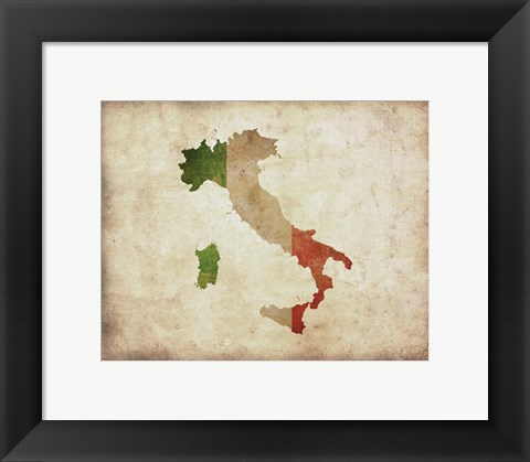 Framed Map with Flag Overlay Italy Print