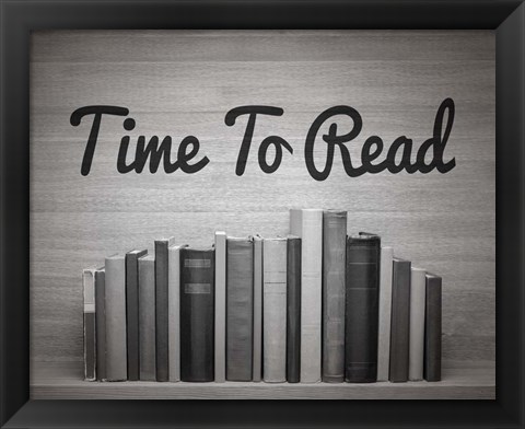 Framed Time To Read - Wood Background Black and White Print