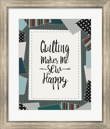 Framed Quilting Makes Me Sew Happy Green Print