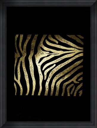 Framed Gold Foil Zebra Pattern on Black Print