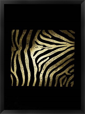 Framed Gold Foil Zebra Pattern on Black Print