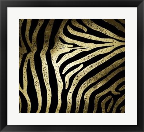 Framed Gold Foil Zebra Pattern on Black Print