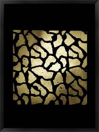 Framed Gold Foil Giraffe Pattern on Black Print