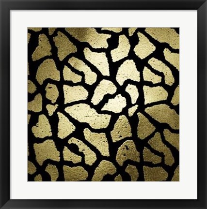 Framed Gold Foil Giraffe Pattern on Black Print