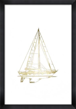 Framed Gold Foil Yacht Sketches II Print