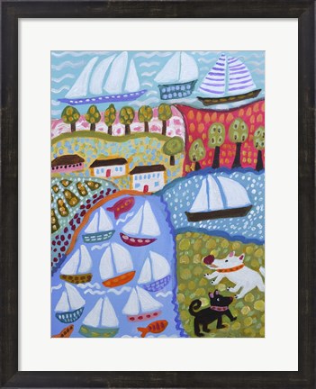 Framed Dogs &amp; Sailboats Print
