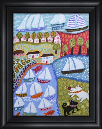 Framed Dogs &amp; Sailboats Print