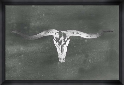 Framed Silver Foil Longhorn on Black Wash Print