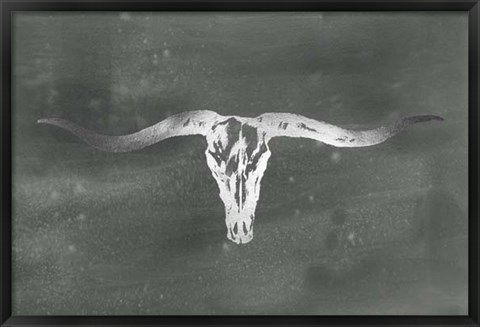 Framed Silver Foil Longhorn on Black Wash Print