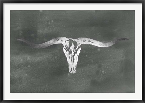 Framed Silver Foil Longhorn on Black Wash Print