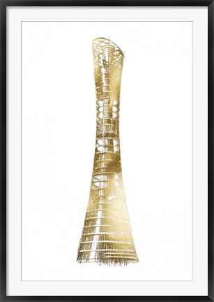 Framed Gold Foil Aspire Tower, Doha Print