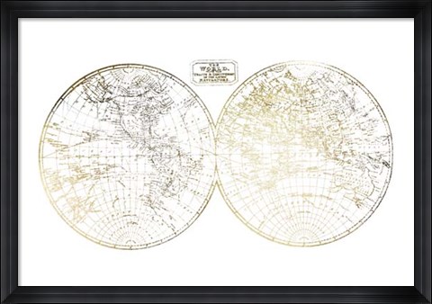 Framed Gold Foil World in Hemispheres Print