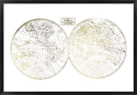 Framed Gold Foil World in Hemispheres Print