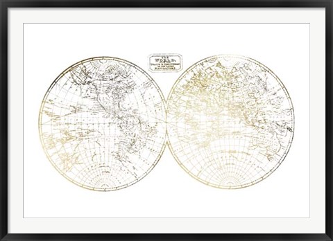 Framed Gold Foil World in Hemispheres Print