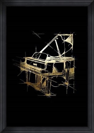 Framed Gold Foil Piano on Black Print
