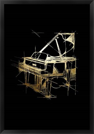 Framed Gold Foil Piano on Black Print