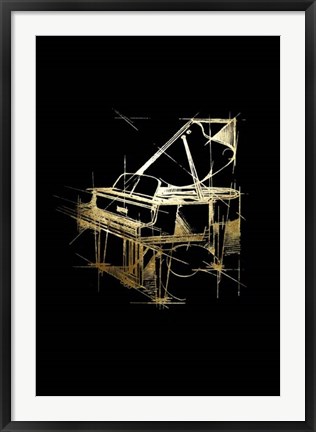 Framed Gold Foil Piano on Black Print