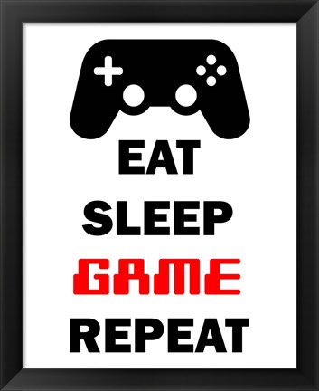 Framed Eat Sleep Game Repeat  - White Print