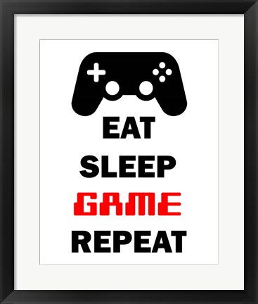 Framed Eat Sleep Game Repeat  - White Print