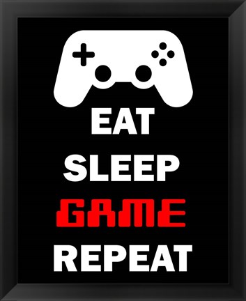 Framed Eat Sleep Game Repeat  - Black Print